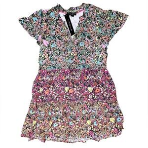 Tribal Femme Women’s Tiered Mini Dress in Celadon Multicolor Floral NWT